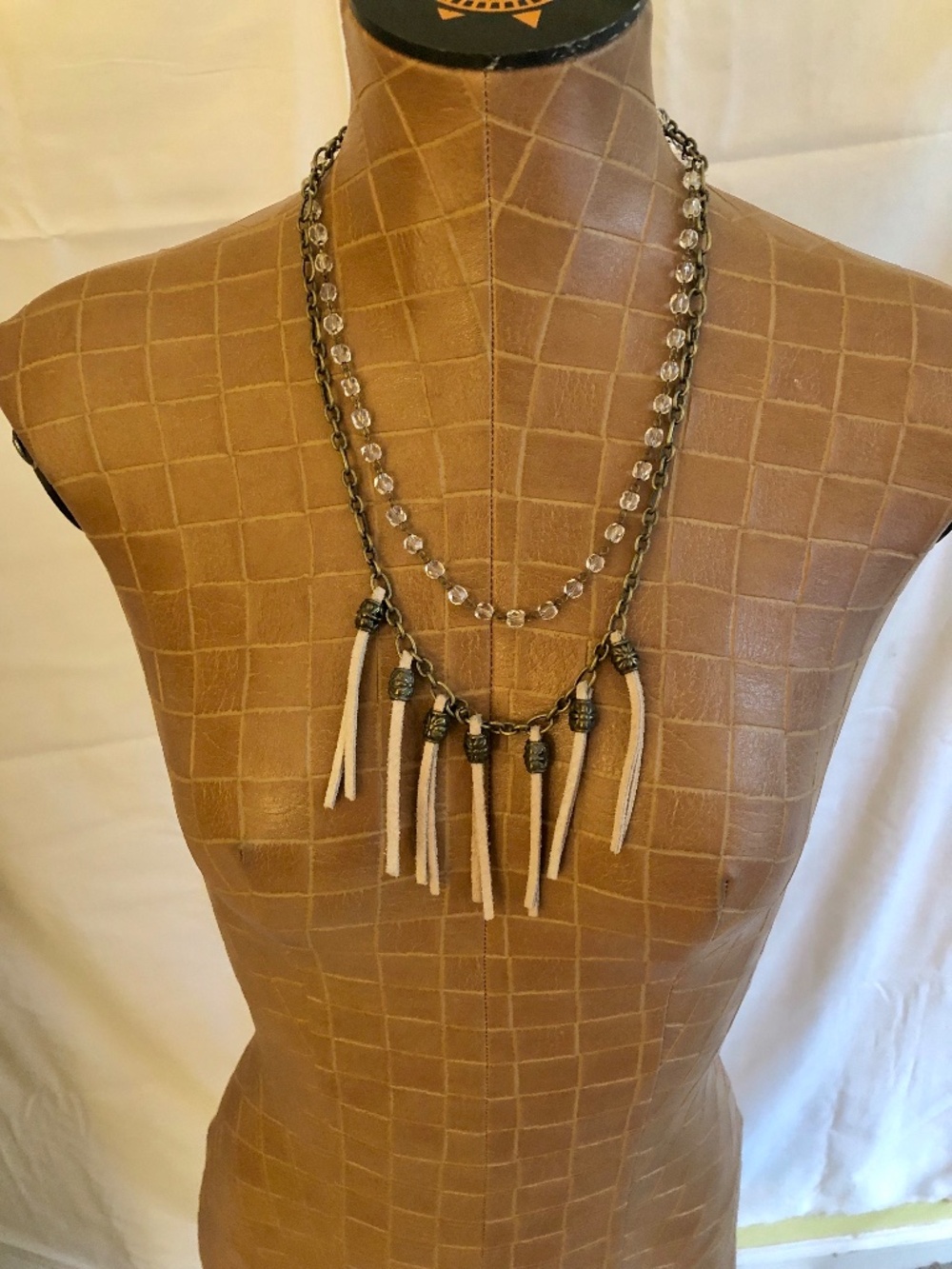 NEW! Glass Beaded & Leather Double Strand Necklace 1 Of A Kind